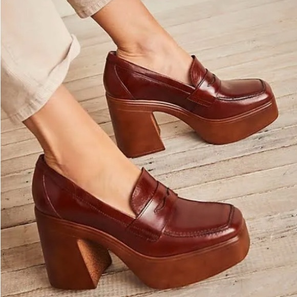 FREE PEOPLE Zoe Brown Platform Loafers SZ. 38 - Picture 1 of 9